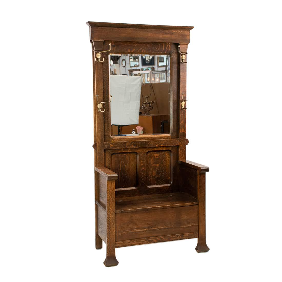 American Arts & Crafts Mission Tiger Oak Hall Seat (1 of 18)