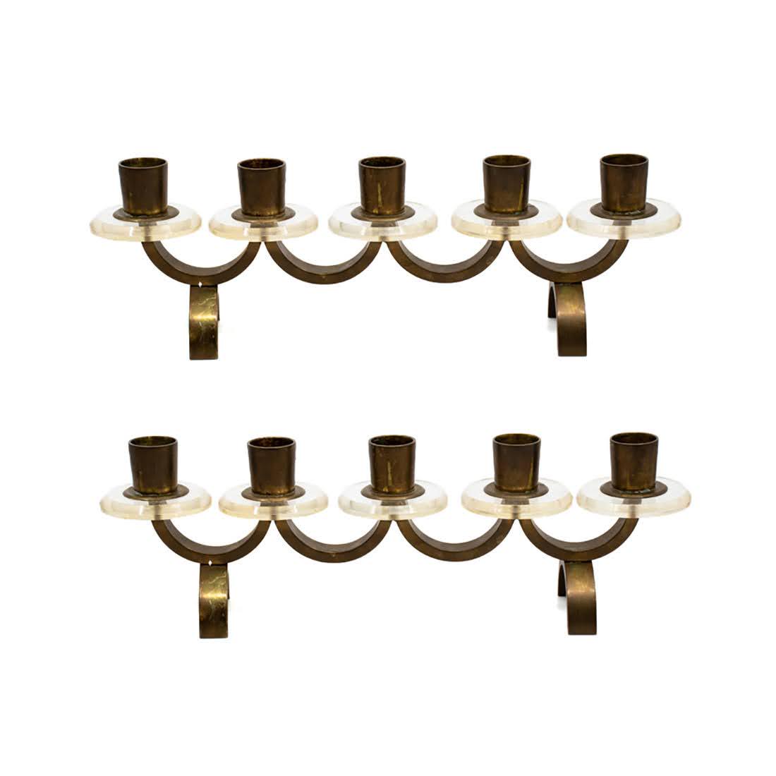 Danish 5 Candle Brass Candelabra with Glass Wax Guards (1 of 7)