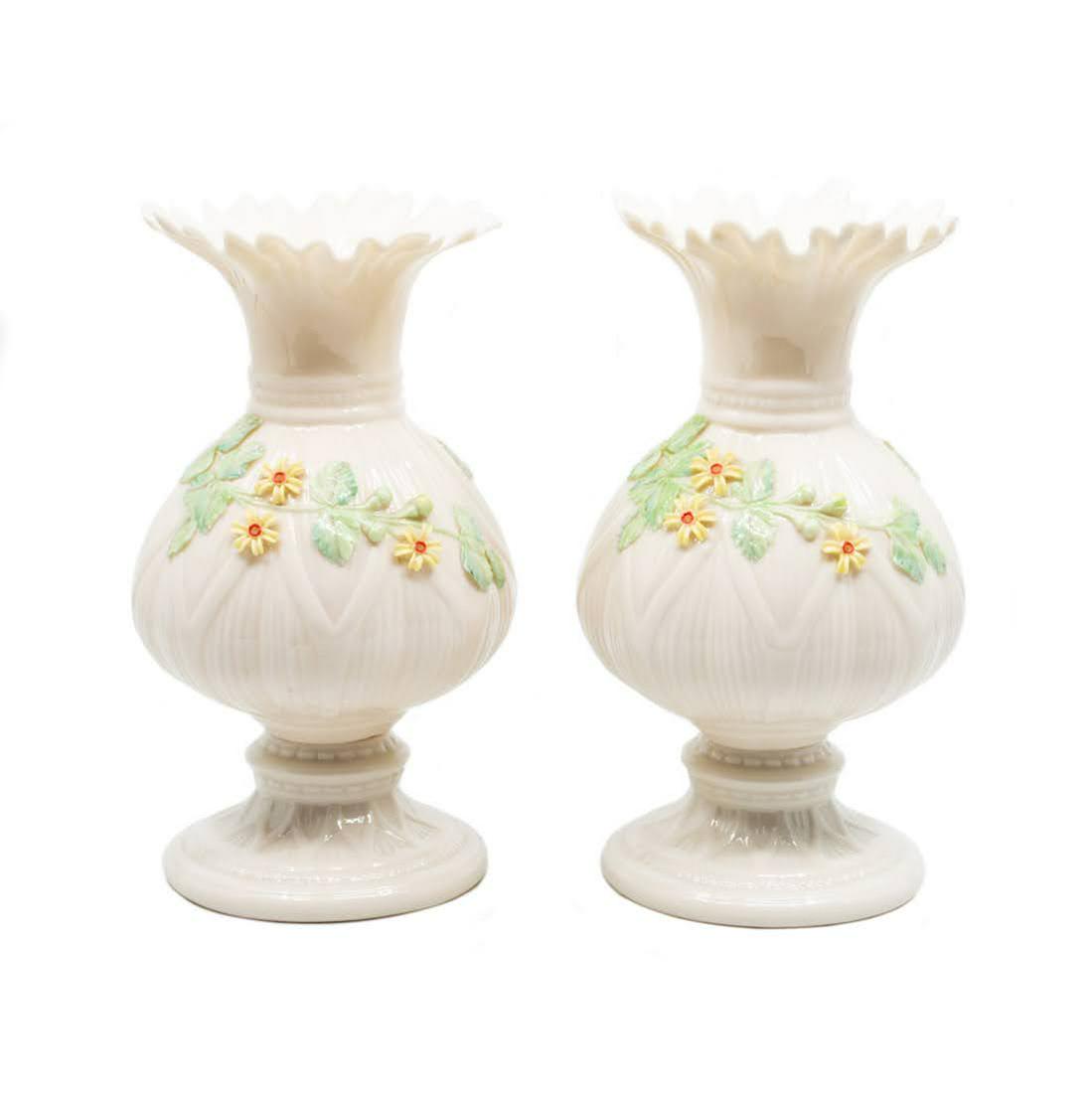 Pair of Belleek Ribbon Spill Flower Vases (1 of 6)