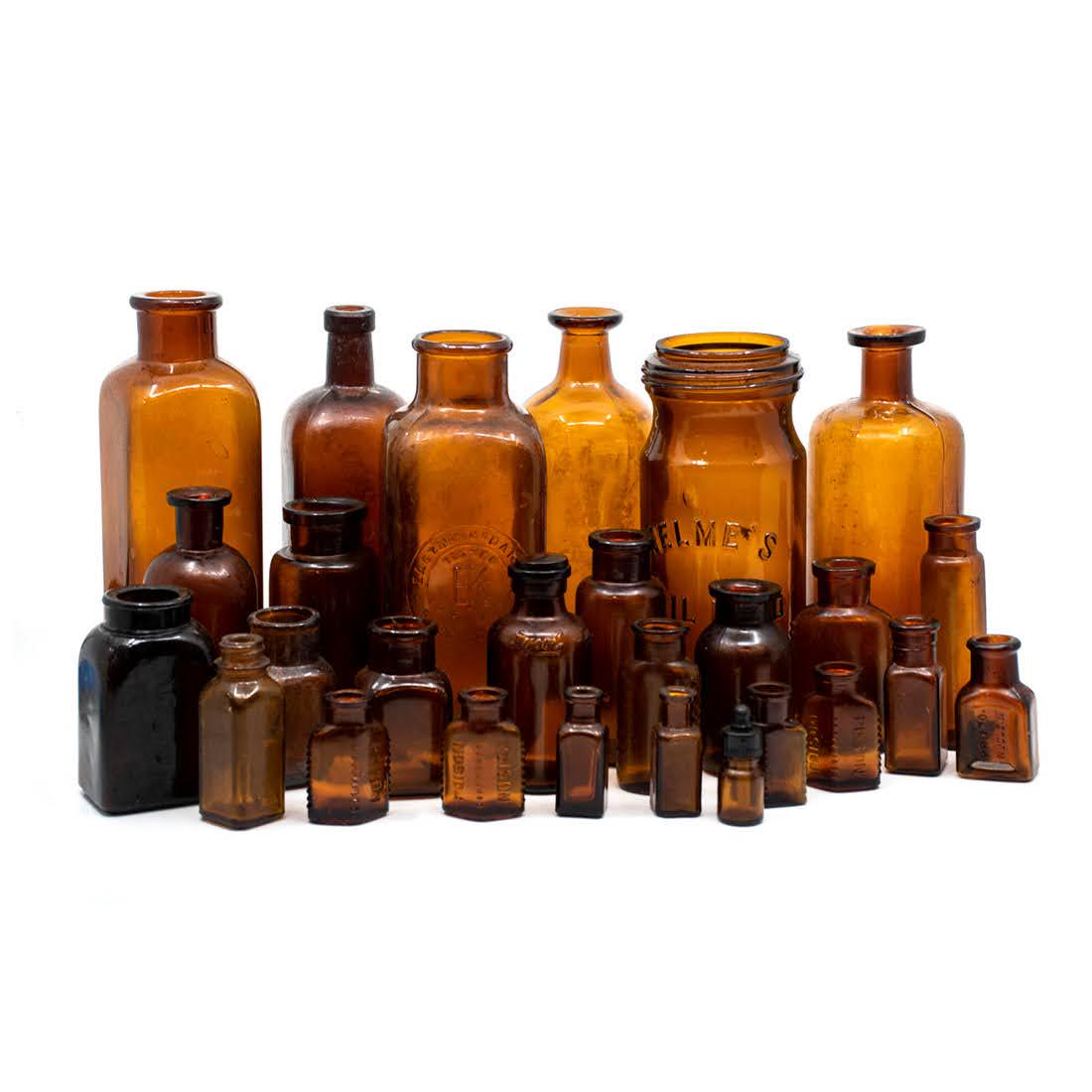 Group of 26 Antique Chemical and Other Amber Bottles (1 of 5)
