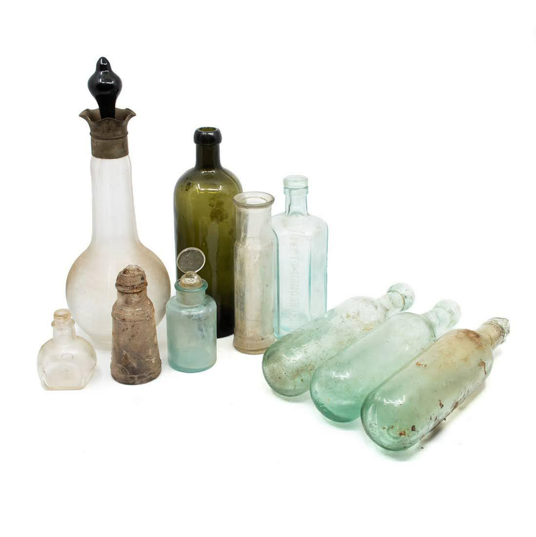 Group of 11 Antique Bottles & 19th C Round Bottom Soda (1 of 4)