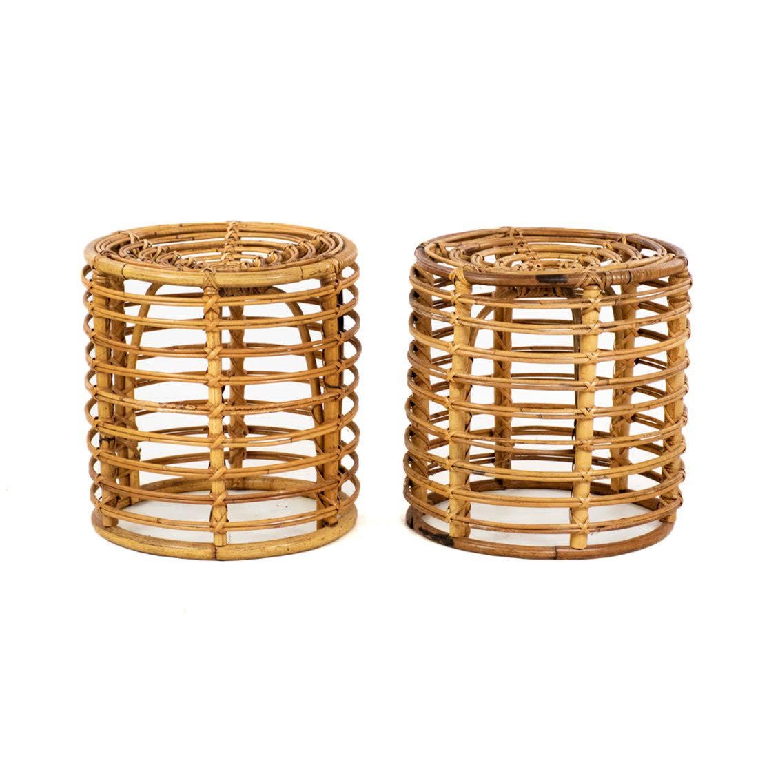 Pair of 1970's Tito Agnoli Rattan Storage Stools (1 of 9)