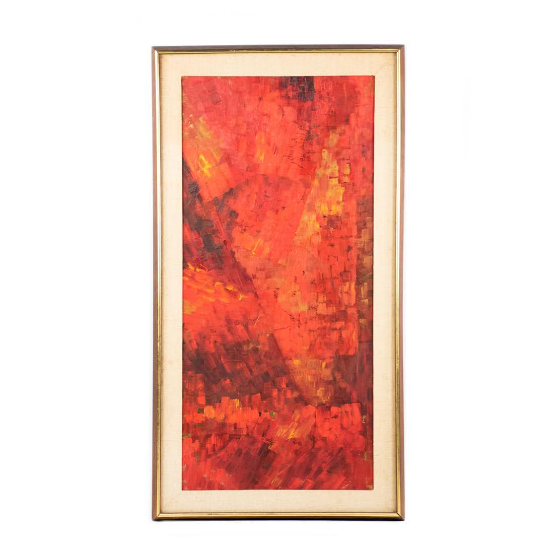 Unsigned O/C Red and Orange Abstract Painting (1 of 9)
