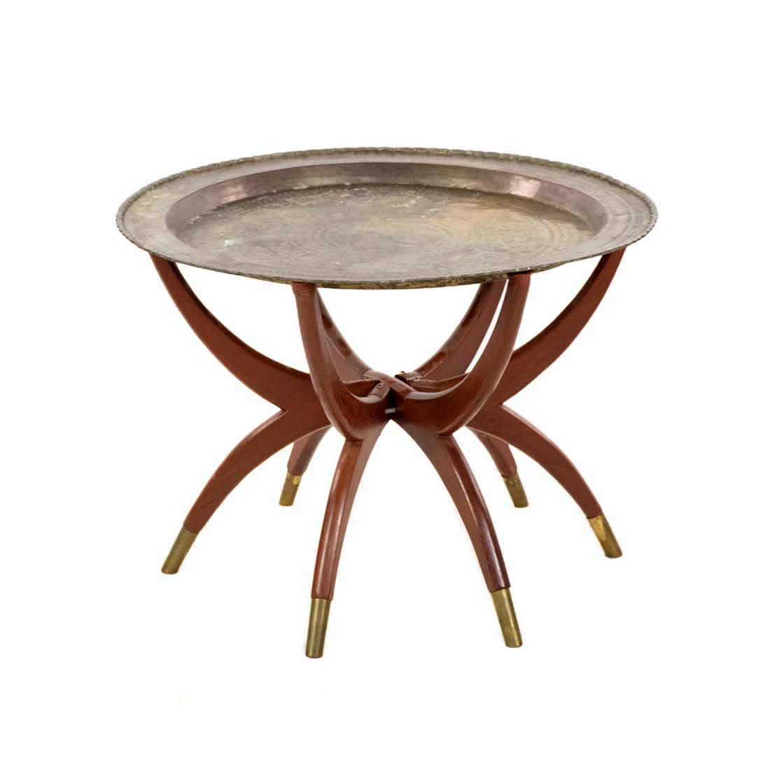 Mid-Century Modern Moroccan Brass Tray and Teak Table (1 of 13)