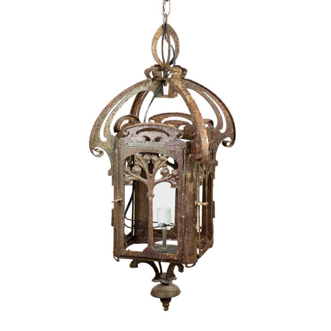 Art Nouveau Iron Hanging Lantern (1 of 10)