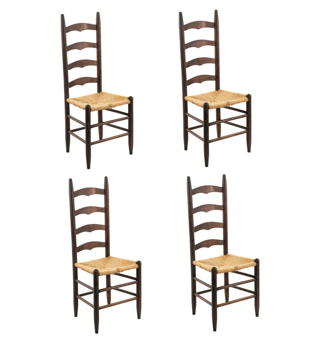 Set of 4 Walnut Ladder-Back and Rush Seat Chairs (1 of 12)