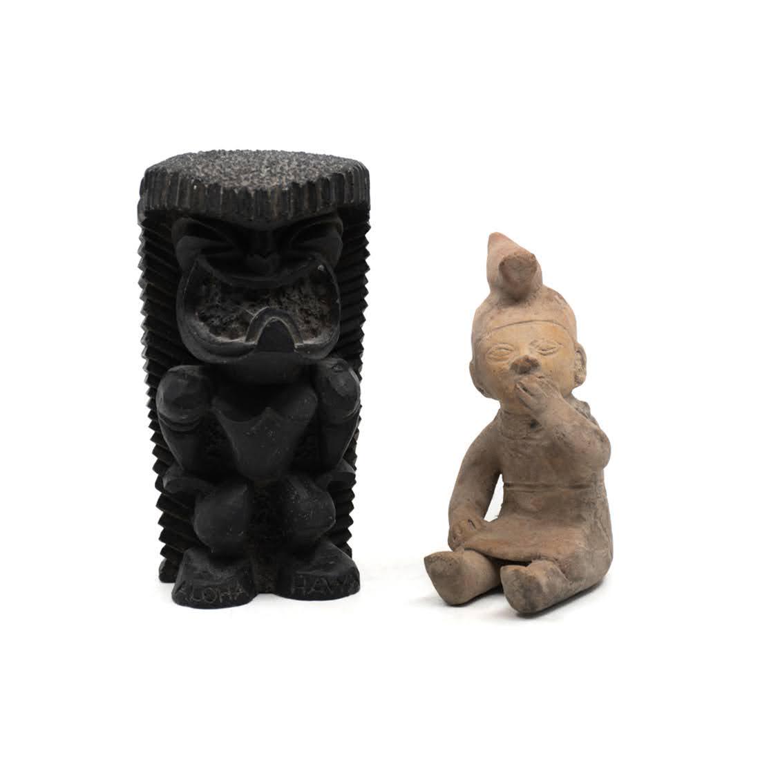 Tourist Trade Tiki God and Mesoamerican Clay Figure (1 of 8)