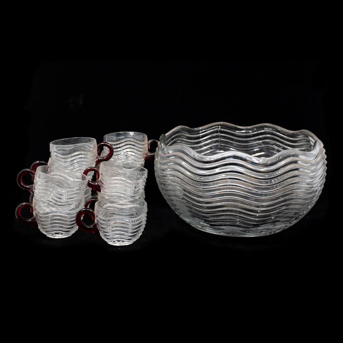 Set Of 12 Duncan & Miller Caribbean Punch Bowl And Cups