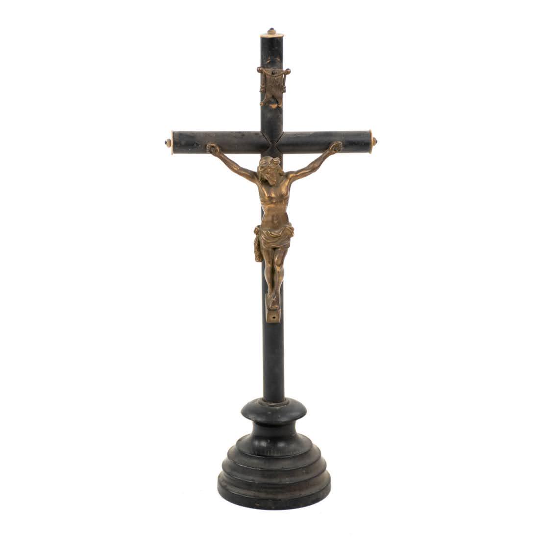 19th Century French Ebonized Wood and Brass Crucifix (1 of 6)