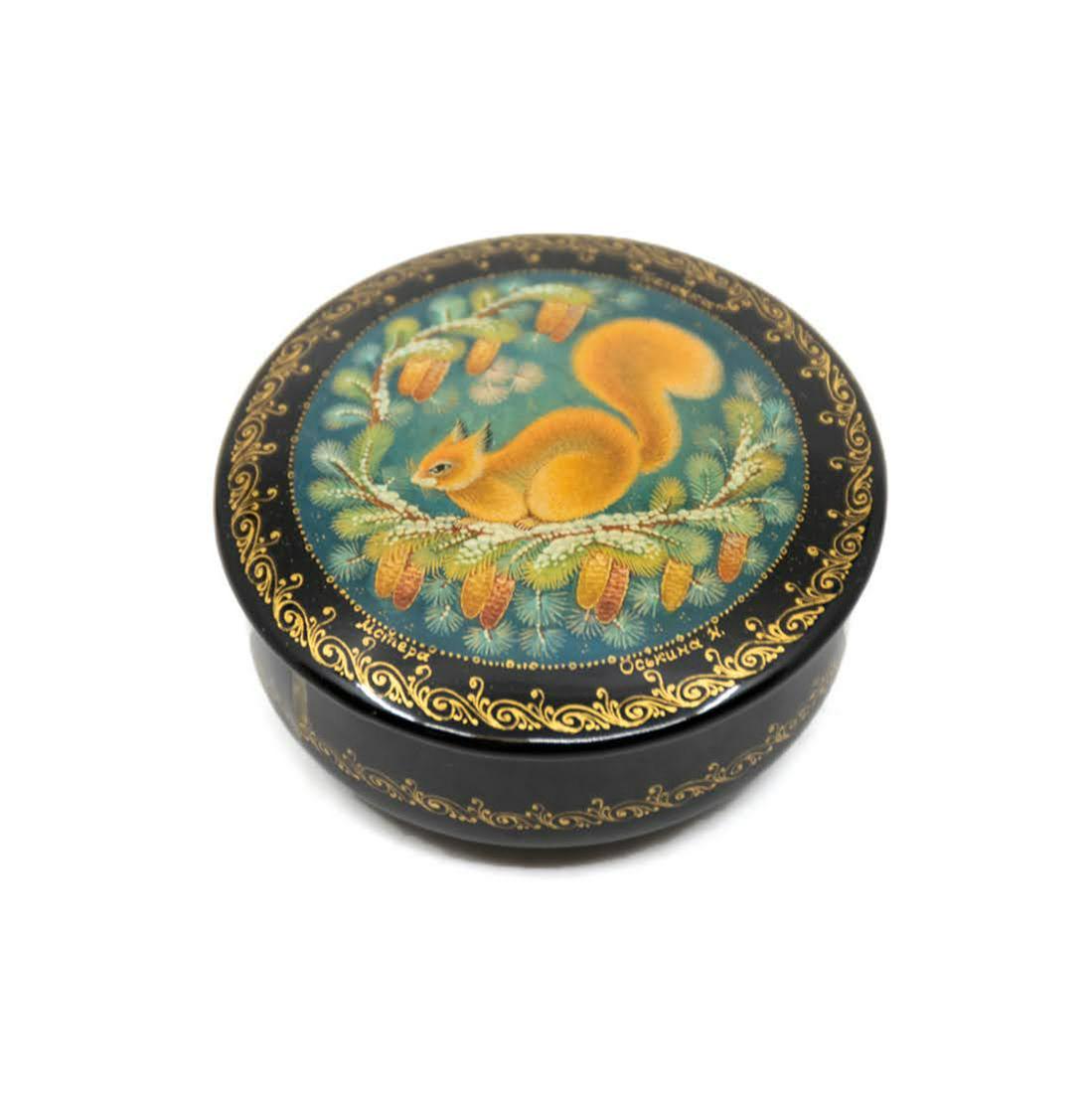 Russian N. Oskina Folk Art Squirrel Lacquer Box (1 of 6)
