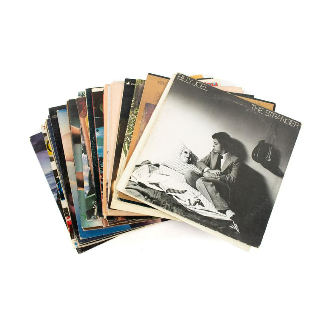 Group of Rock and Roll Vinyl Albums: Billy Joel "The Stranger", Billy Joel "The Nylon Curtain" 1983, Eric Clapton "Eric Clapton", Joan Baez "Baptism" 1968, Joan Baez "Noel' 1966, Jimmy Buffett "Changes in Latitude" 1977, Jimmy Buffett "C
