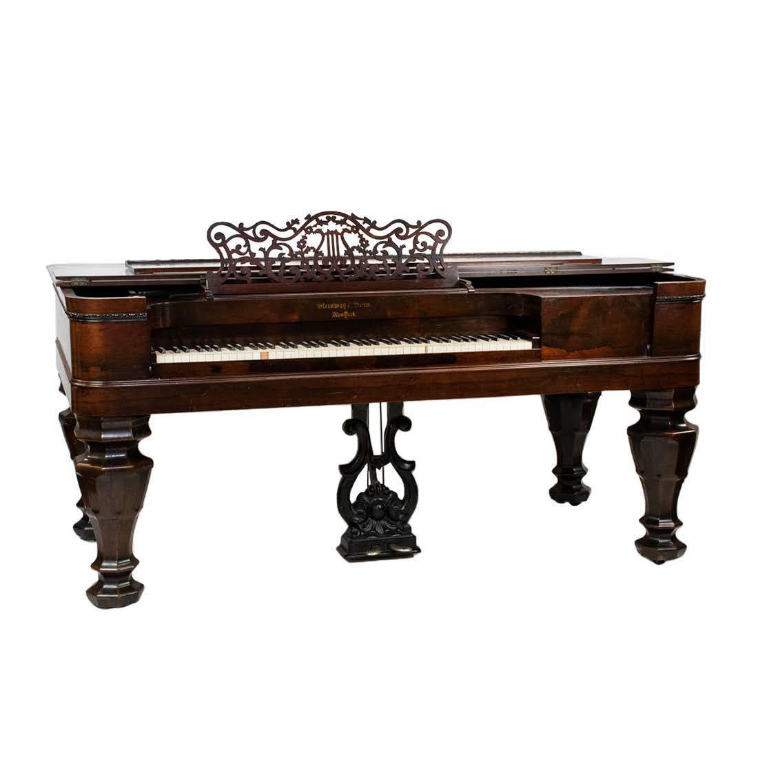 Steinway & Sons NY Rosewood Square Grand Piano: Late 19th century Steinway & Sons, New York serial number 2960 rosewood carved square grand piano having partially ebonized chamfered baluster legs Marked 2960. Measures 37.5 x 80 x 39.