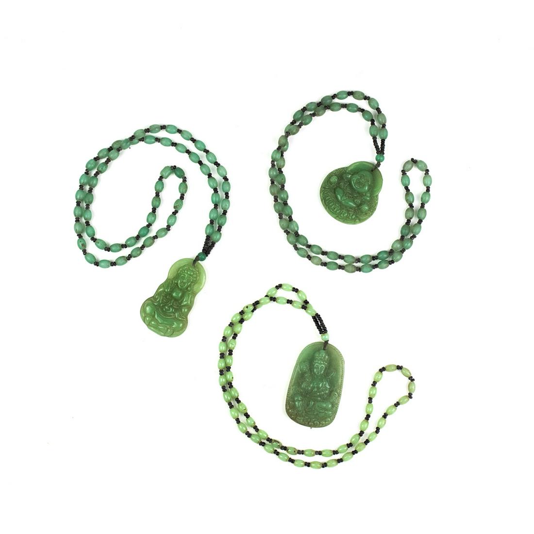 3 Carved Jade Guanyin and Buddhist Pendant Necklaces (1 of 7)
