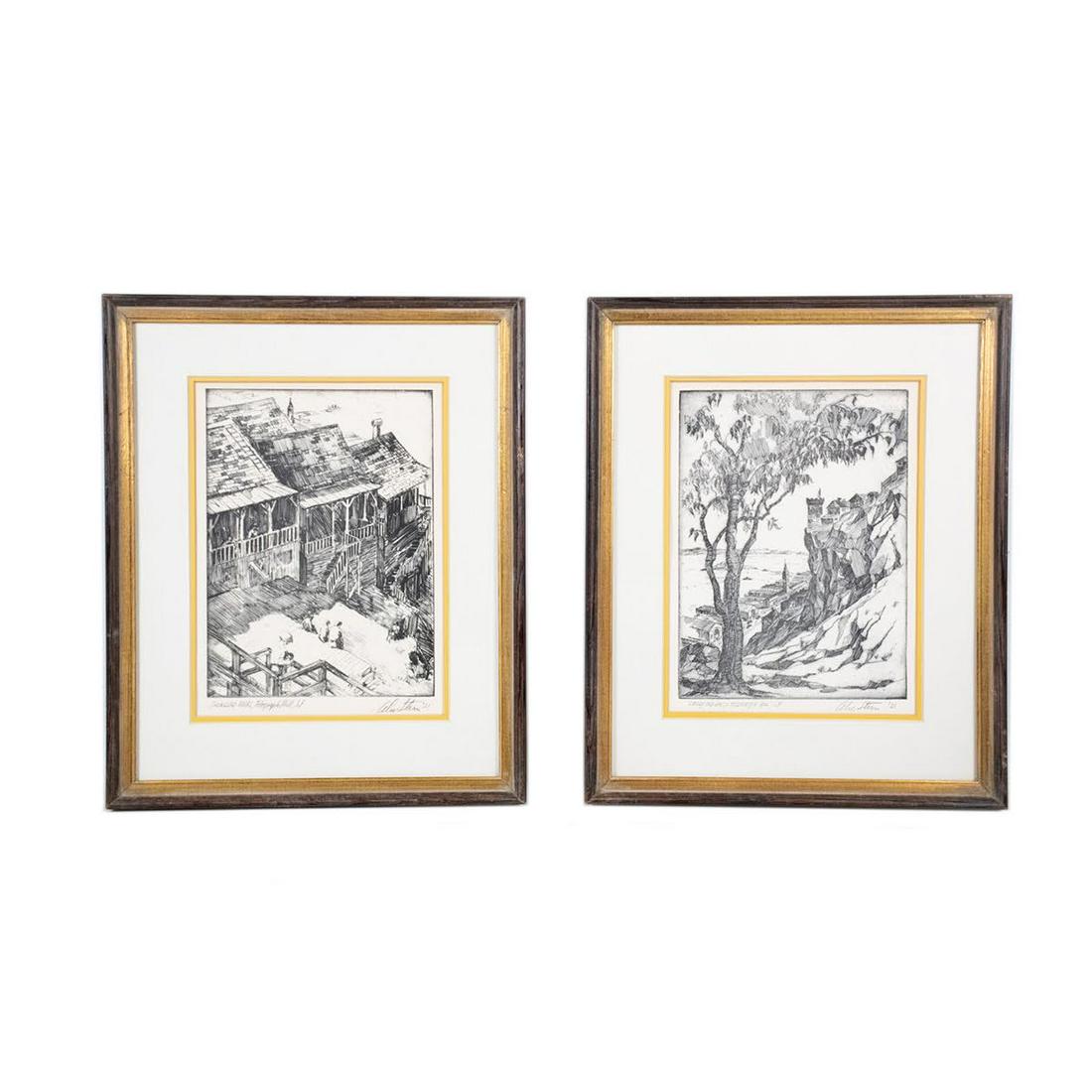 Pair of Alec Stern Etchings of Telegraph Hill Signed (1 of 13)