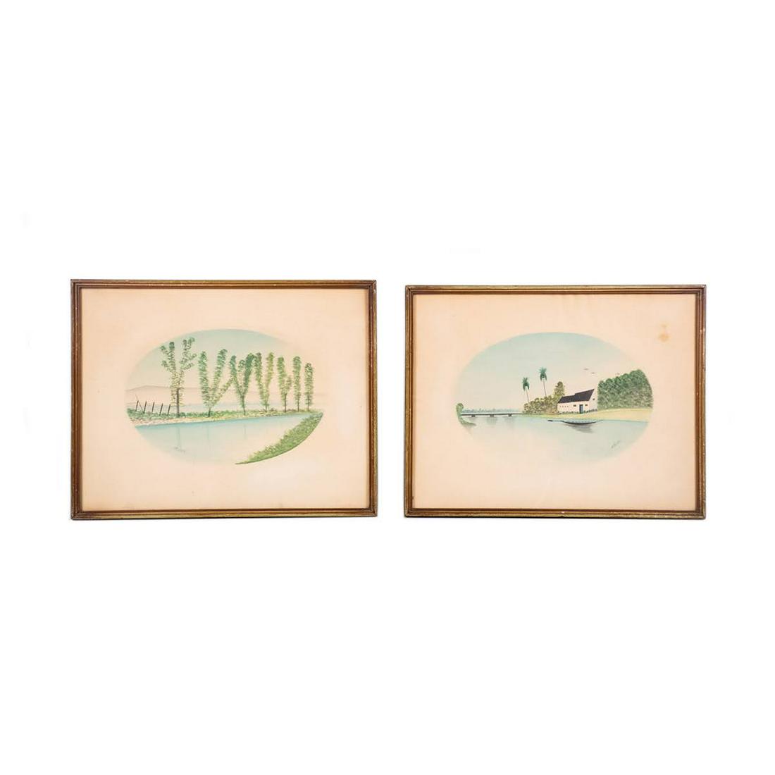Pair of Watercolor Landscape Prints Signed (1 of 11)