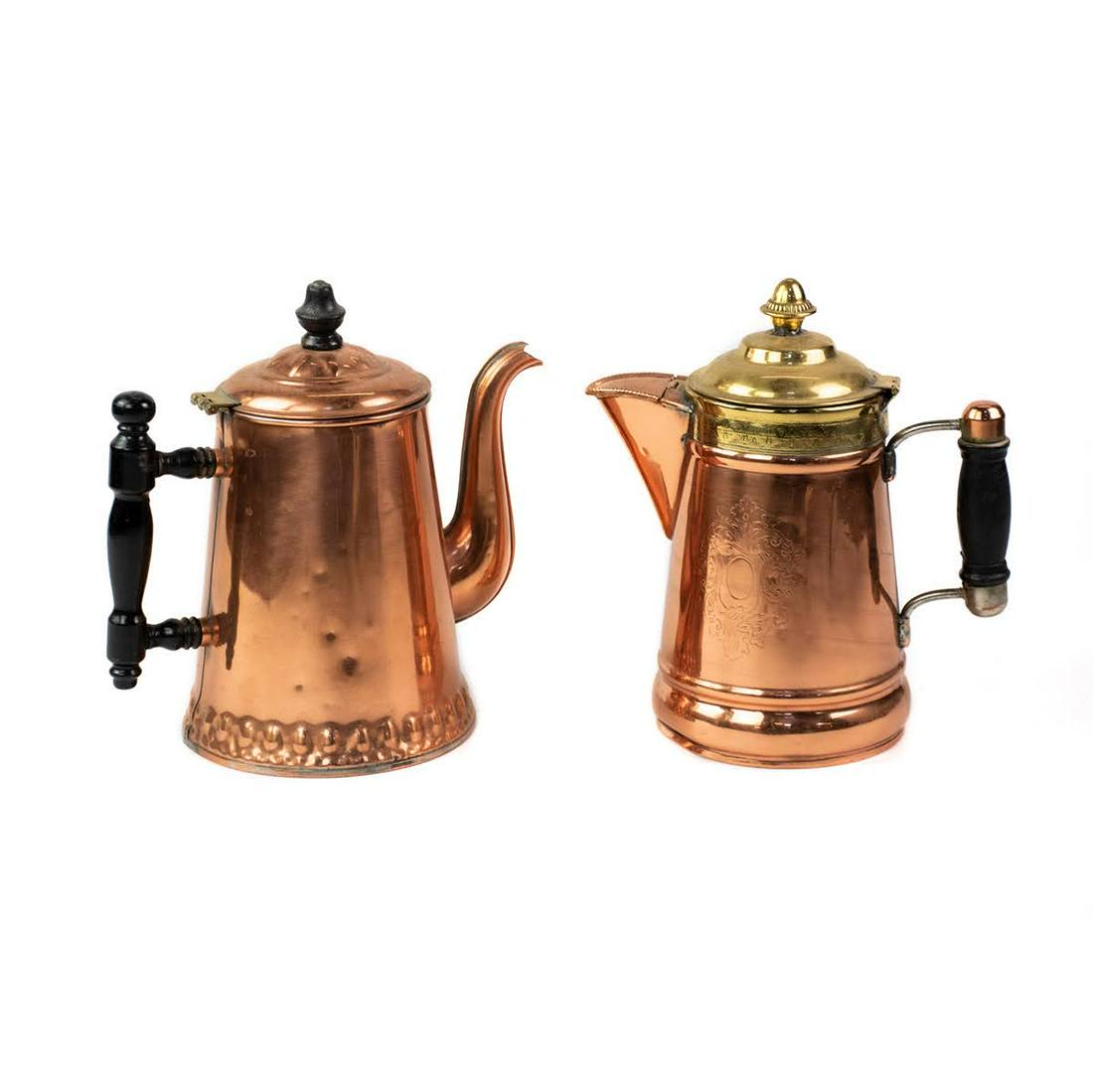 Group of 2 Copper & Brass Tea Kettles with Wooden (1 of 13)