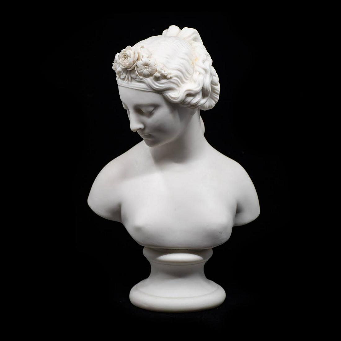 19th C Parian Bust of Classical Woman with Floral Tiara (1 of 7)
