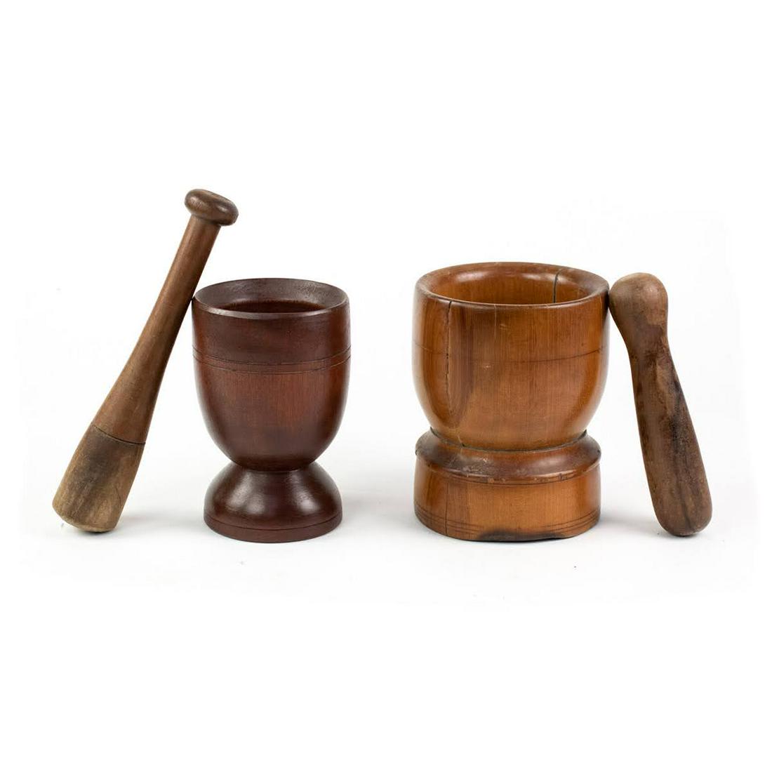 Set of 2 Wooden Mortar and Pestles (1 of 6)