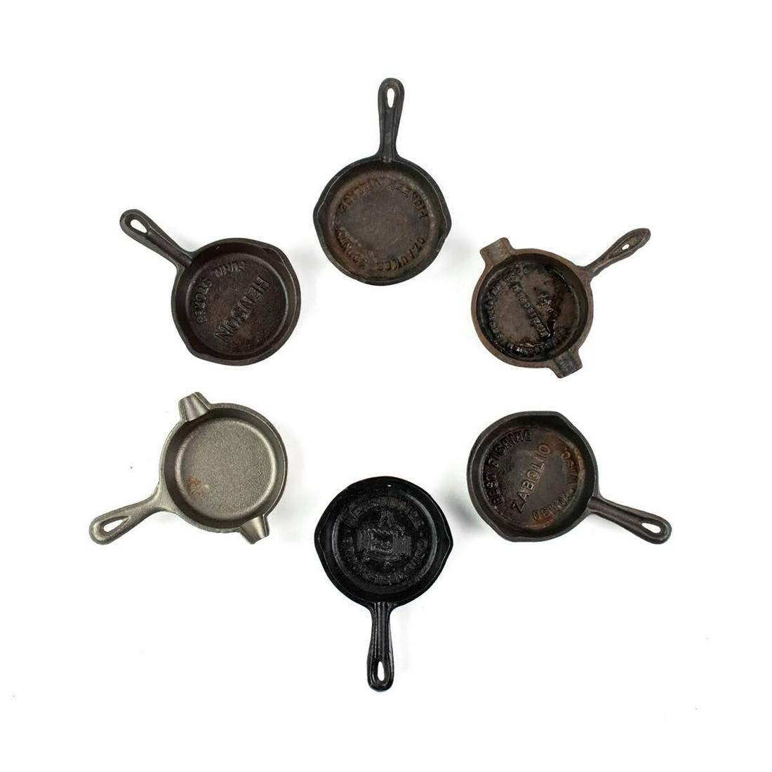 Group of 6 Mini Advertising Cast Iron Skillet Ashtrays (1 of 6)