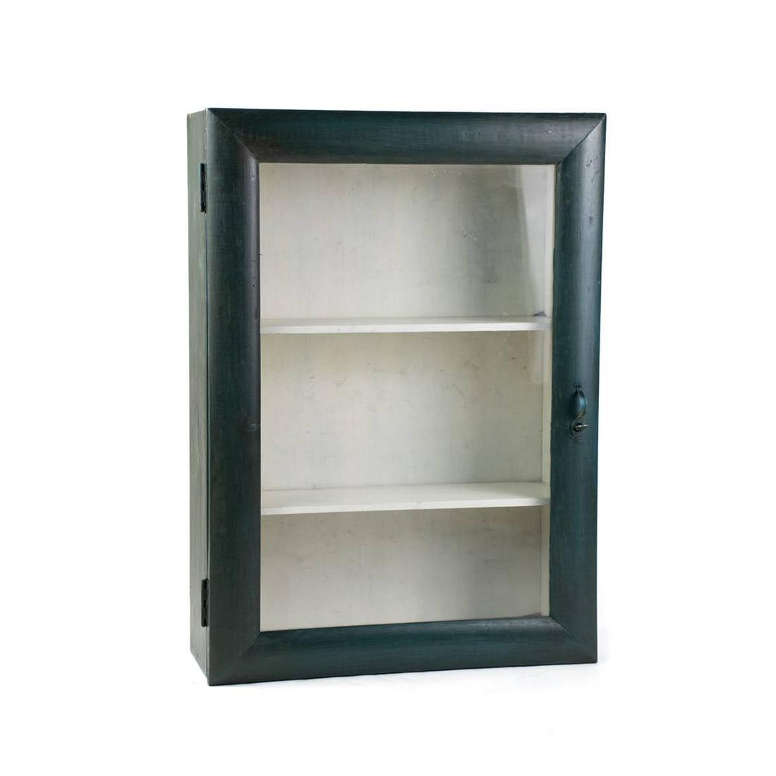 Amish Blue Painted 3 Shelf Bathroom Medicine Cabinet (1 of 13)