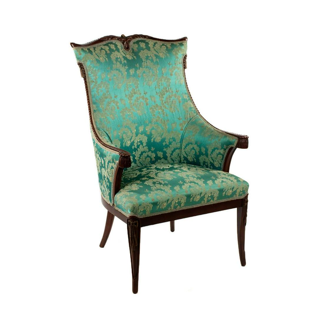 Continental Green Wingback Carved Upholstered Chair (1 of 16)