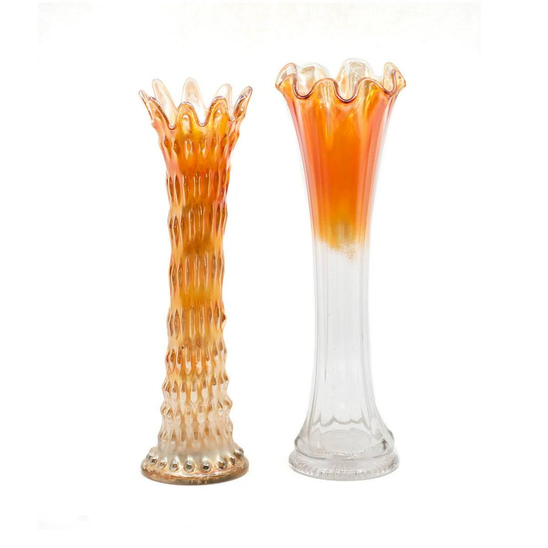 Pair Imperial Orange Ombre and Hobnail Glass Vases (1 of 14)