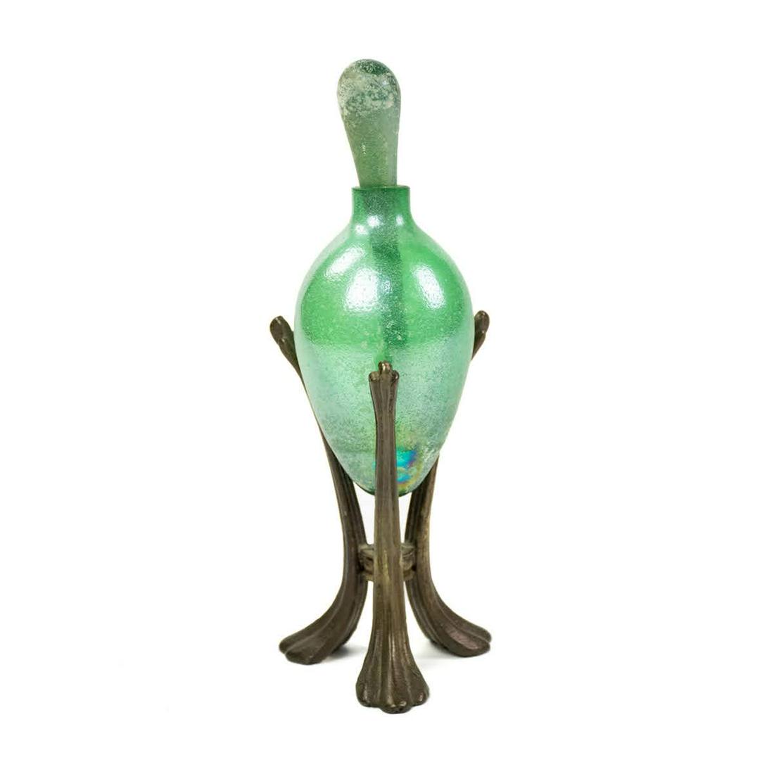 Green Glass Perfume Bottle w/ Glass Dauber and Stand (1 of 9)