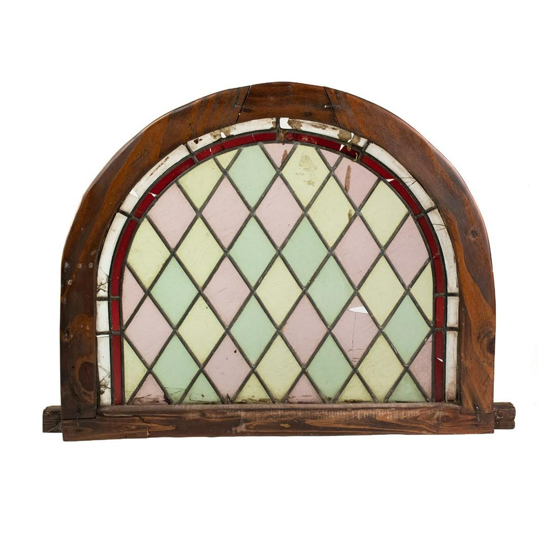 Antique Arts & Crafts Stained Glass Half Circle Window (1 of 11)