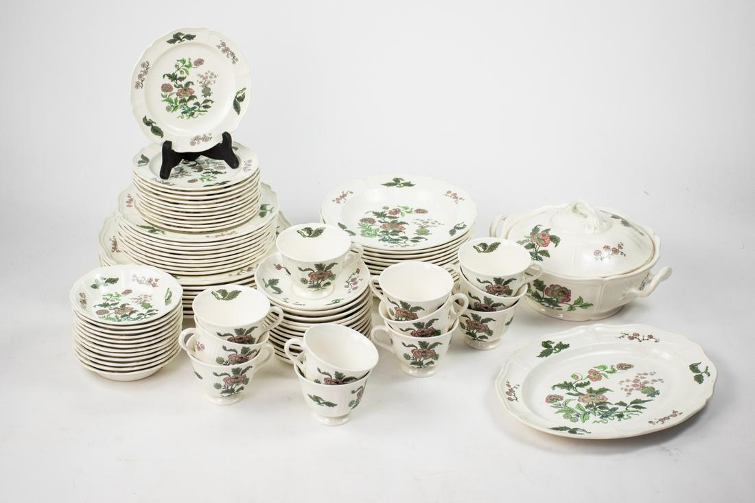 Set of 79 Wedgwood Mandarin Floral Pattern Dinnerware: Set of 79 Wedgwood Mandarin floral pattern dinnerware including 12 tea cups, 12 small bowls, 12 medium bowls, 12 saucers, 9 butter plates, 12 salad plates, 8 dinner plates, 1 covered casserole dish, a