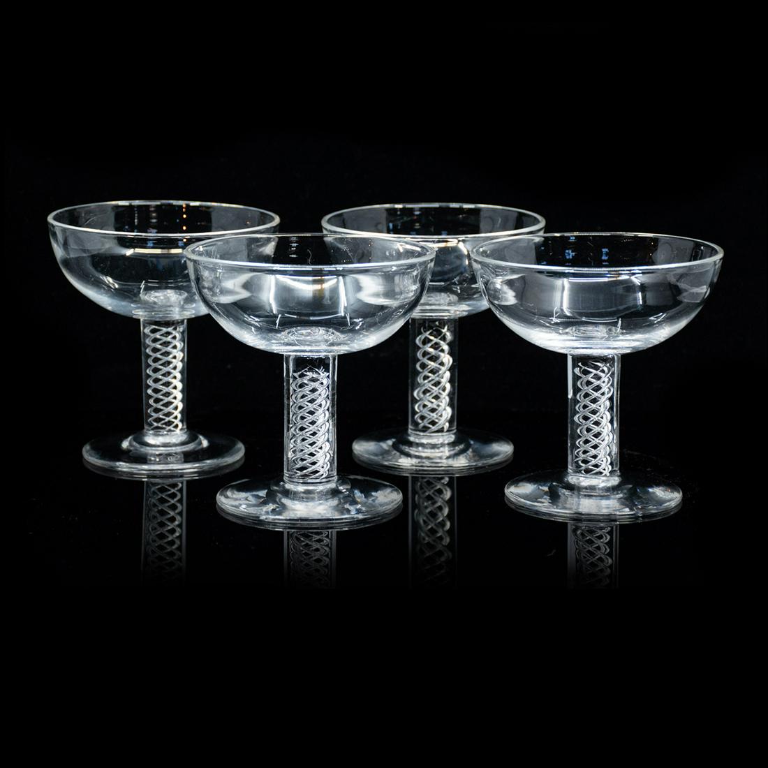 Set of 4 Steuben Airtwist Sherbet Glasses: Set of 4 Steuben crystal "Air Twist" sherbet Glasses with wide bowl, internal air-twist and circular foot. Marked on underside.