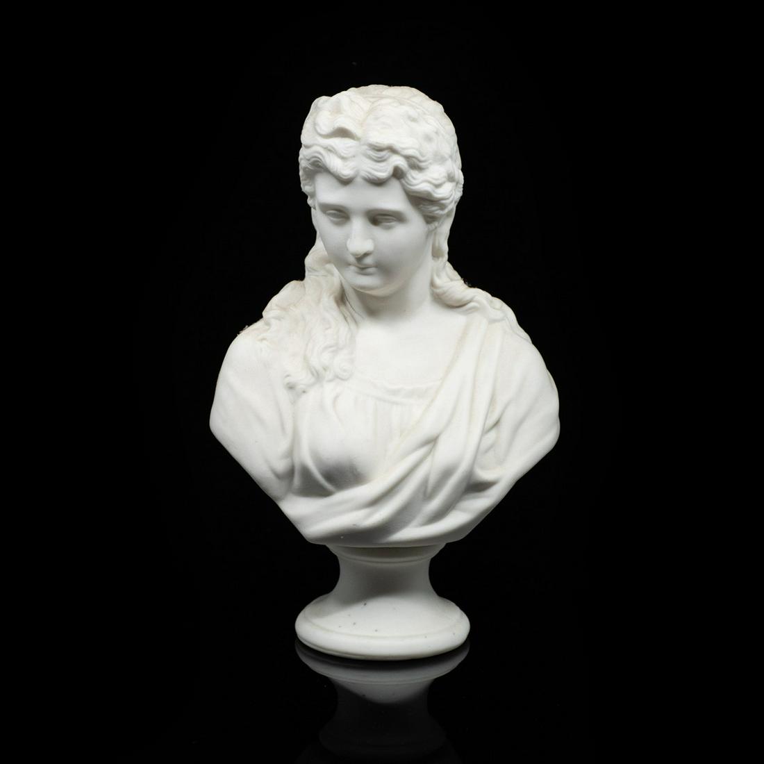 19th C Parian Bust Beatrice Portinari After Robert: An antique parian bust of Beatrice Portinari after Robert Cooke. It is unmarked.