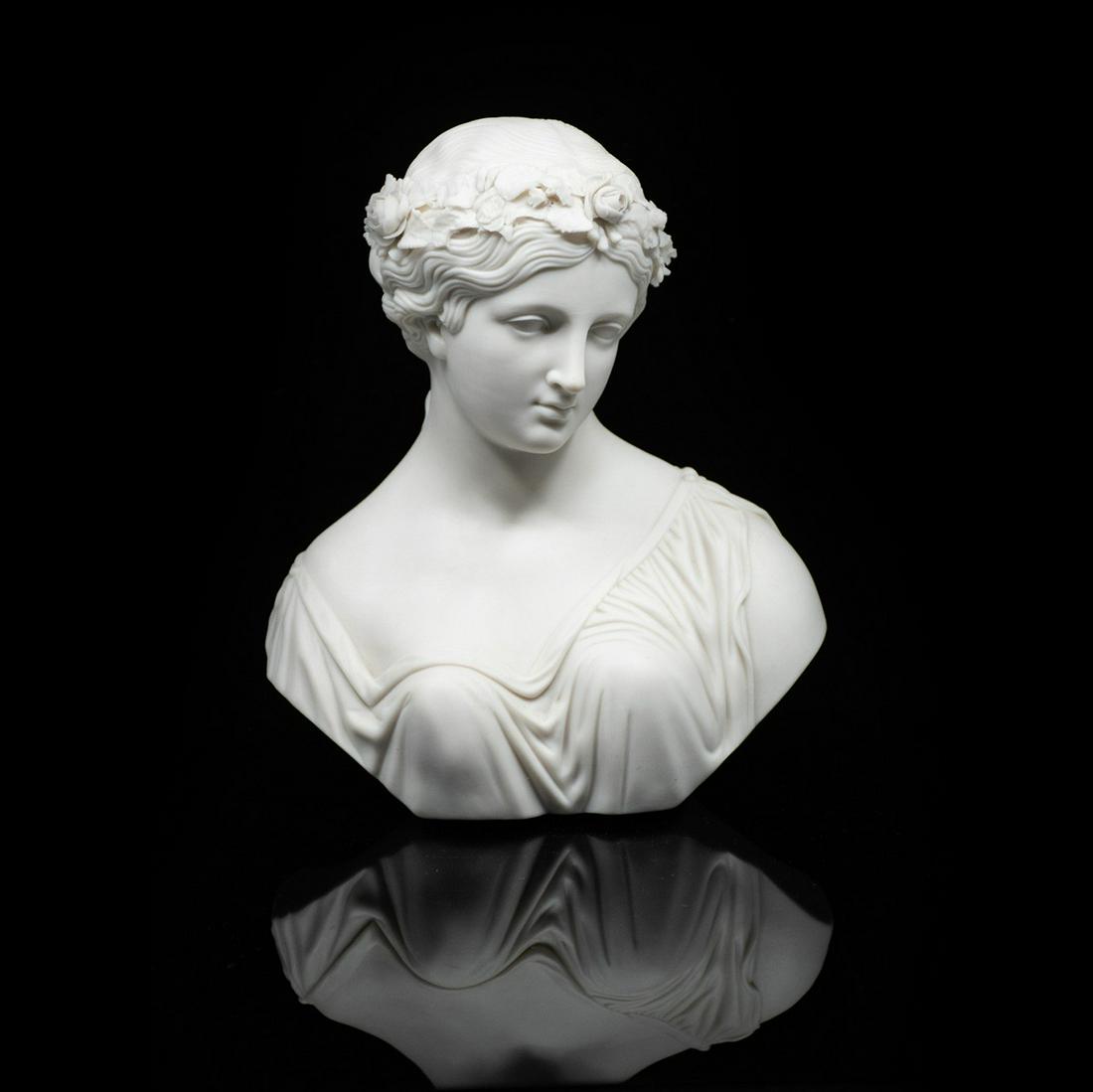 Antique Parian Bust of Aphrodite: An antique parian bust of Greek goddess Aphrodite. It is unmarked.