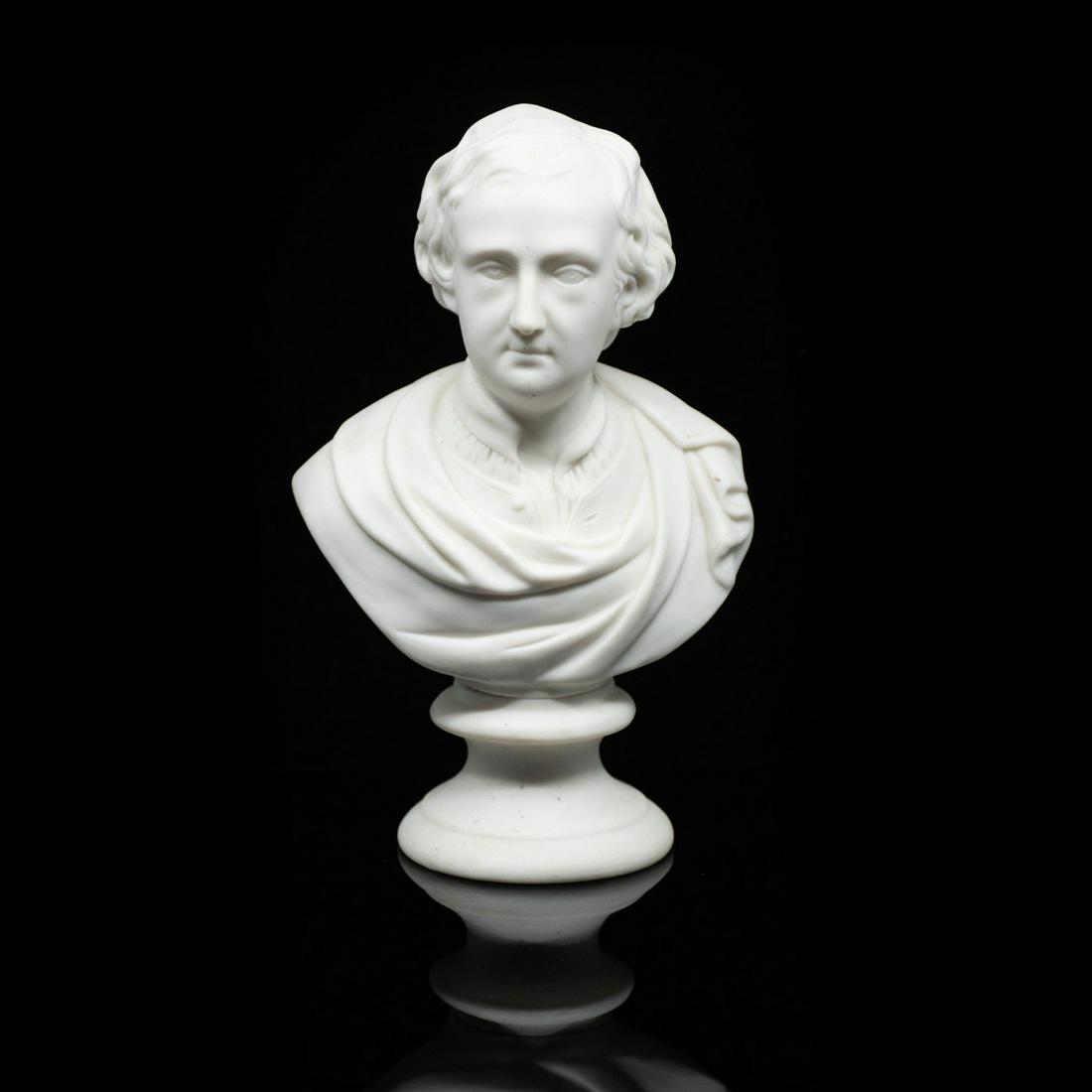 Antique J&T Parian Bust of John Dryden: An antique parian bust of John Dryden James and Thomas Bevington of John Dryden. It is marked "J&T B. 290" on the verso.
