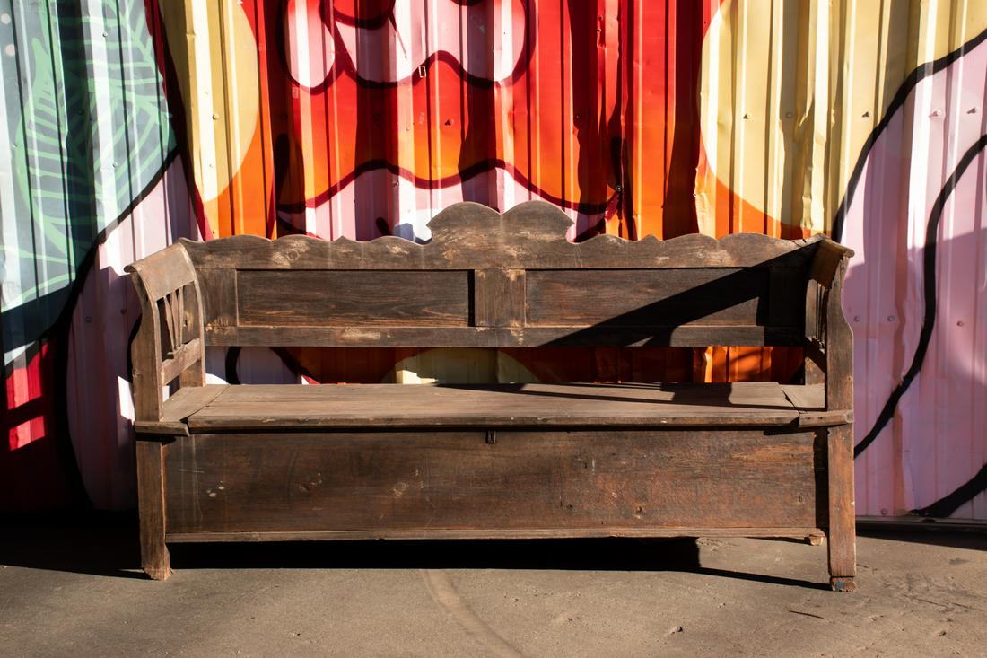 Antique Italian Wood Carved Blanket Chest Bench: An antique Italian carved wood bench with lift top seat for storage of blankets or other textiles.