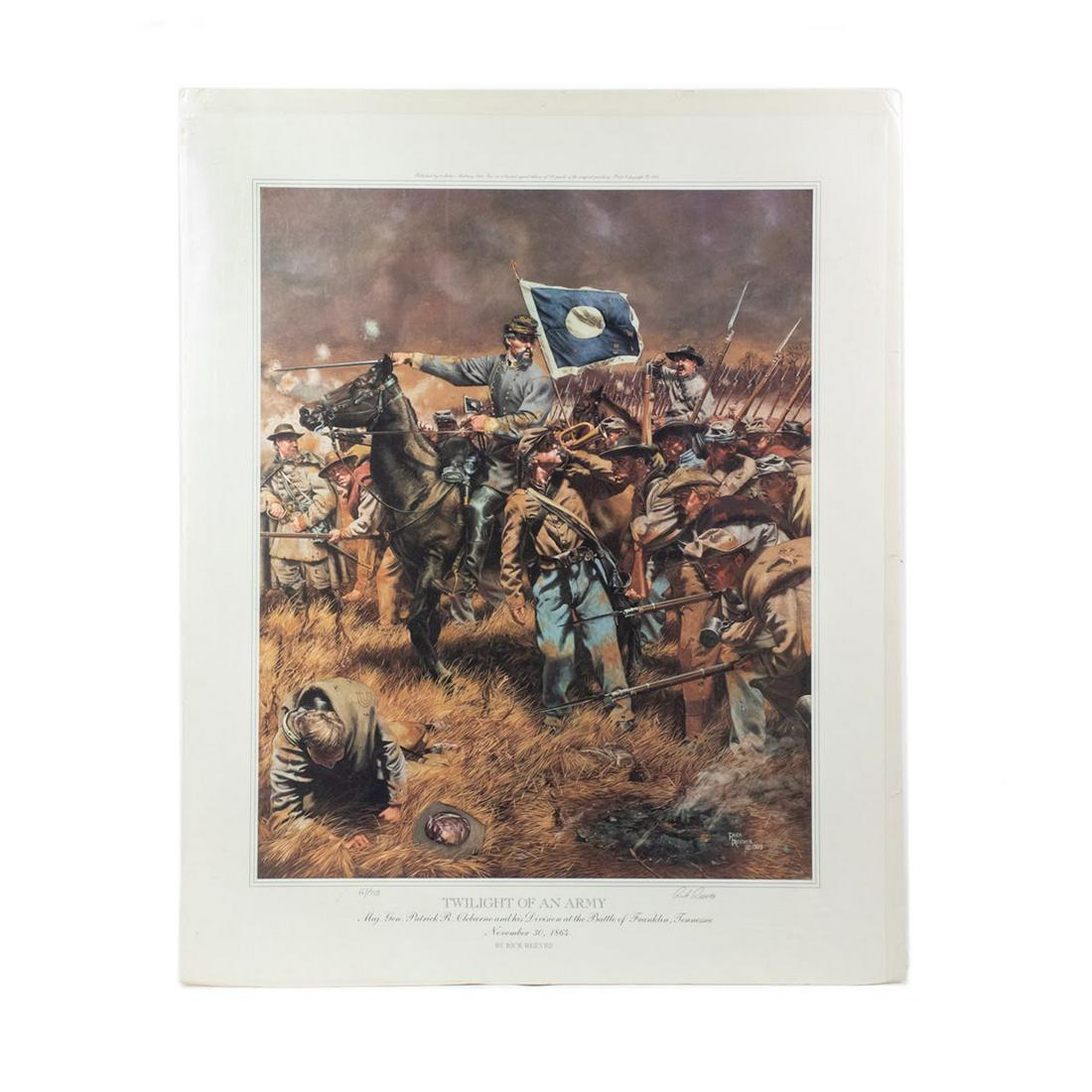 Rick Reeves "Twilight of an Army" Signed Print 661/750: A signed limited edition Civil War offset lithograph print by Rick Reeves titled "Twilight of an Army". The subtitle of this piece is "Maj. Gen. Patrick R. Cleburne and His Division at The Battle of F