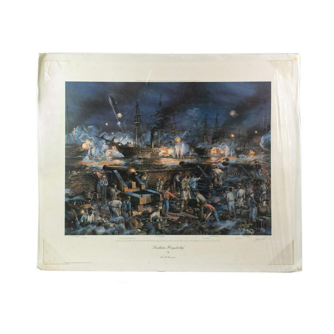 Tom Freeman "Southern Hospitality" Signed Print 68/650: A signed limited edition Civil War offset lithograph print by Tom Freeman titled "Southern Hospitality". The subtitle of this piece is "Confederate Seacoast Artillery of the Northwest Barbette of Fort