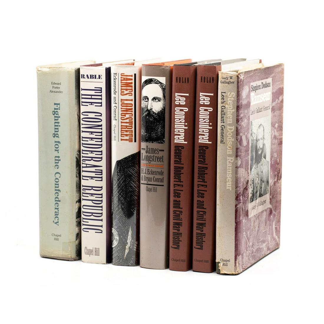 Civil War Hardcover Books Pub. by Chapel Hill: A grouping of seven vintage Civil War hardcover books published by Chapel Hill. This lot includes "Fighting for the Confederacy" by Edward Porter Alexander, "The Confederate Republic" by George C. Rab