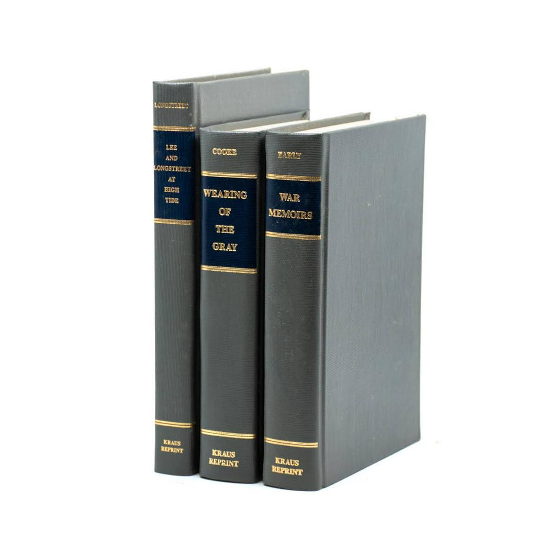 Civil War Hardcover Books Pub. by Kraus Reprint: A grouping of three vintage Civil War hardcover books published by Kraus Reprint. This lot includes "Lee and Longstreet at High Tide" by Helen Dortch Longstreet, "Wearing of The Gray" by John Eston Co