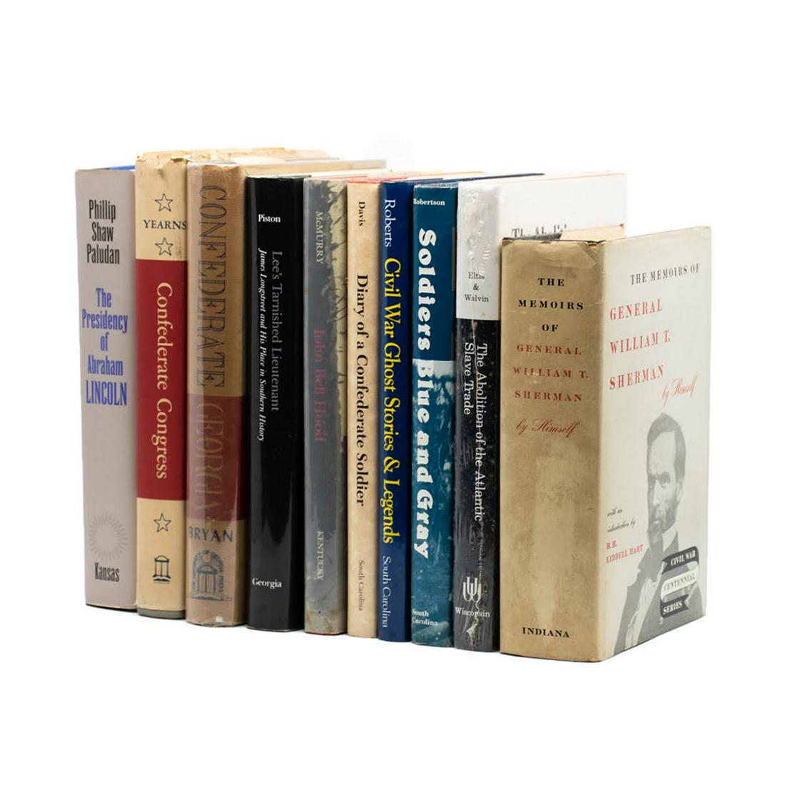 Civil War Hardcover Books: A grouping of ten vintage Civil War hardcover books. This lot includes "The Presidency of Abraham Lincoln" by Phillip Shaw Paludan, "Confederate Congress" by Yearns, "Confederate Georgia" by Bryan, "L