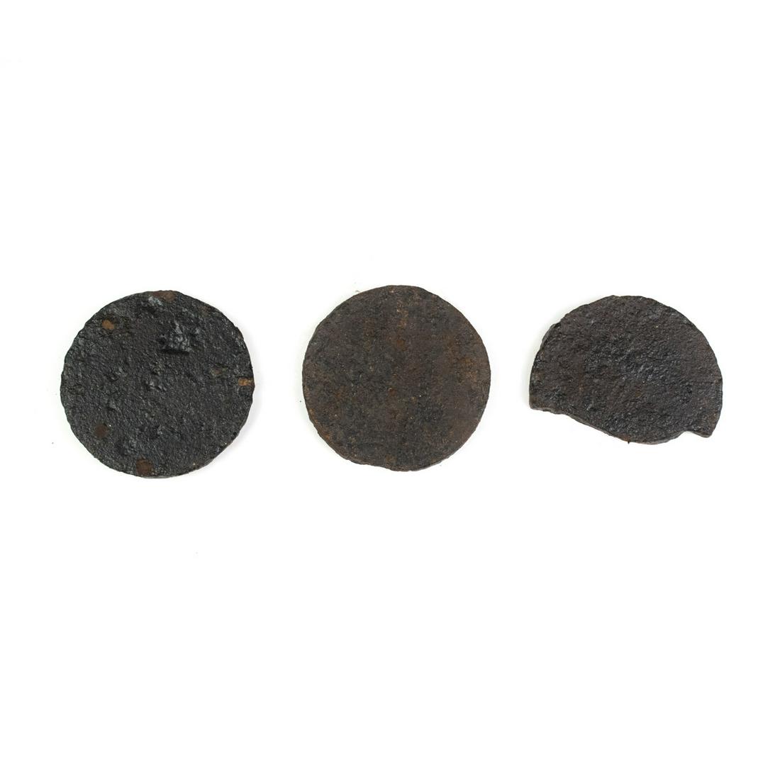 Three Civil War 3.67-in Canister Plates - Fort Blakely: A grouping of three Civil War 3.67-inch canister plates from the 1865 Battle of Fort Blakely, AL. Recovered in the 1990s. Provenance: Larry McCoy - Mobile, AL.
