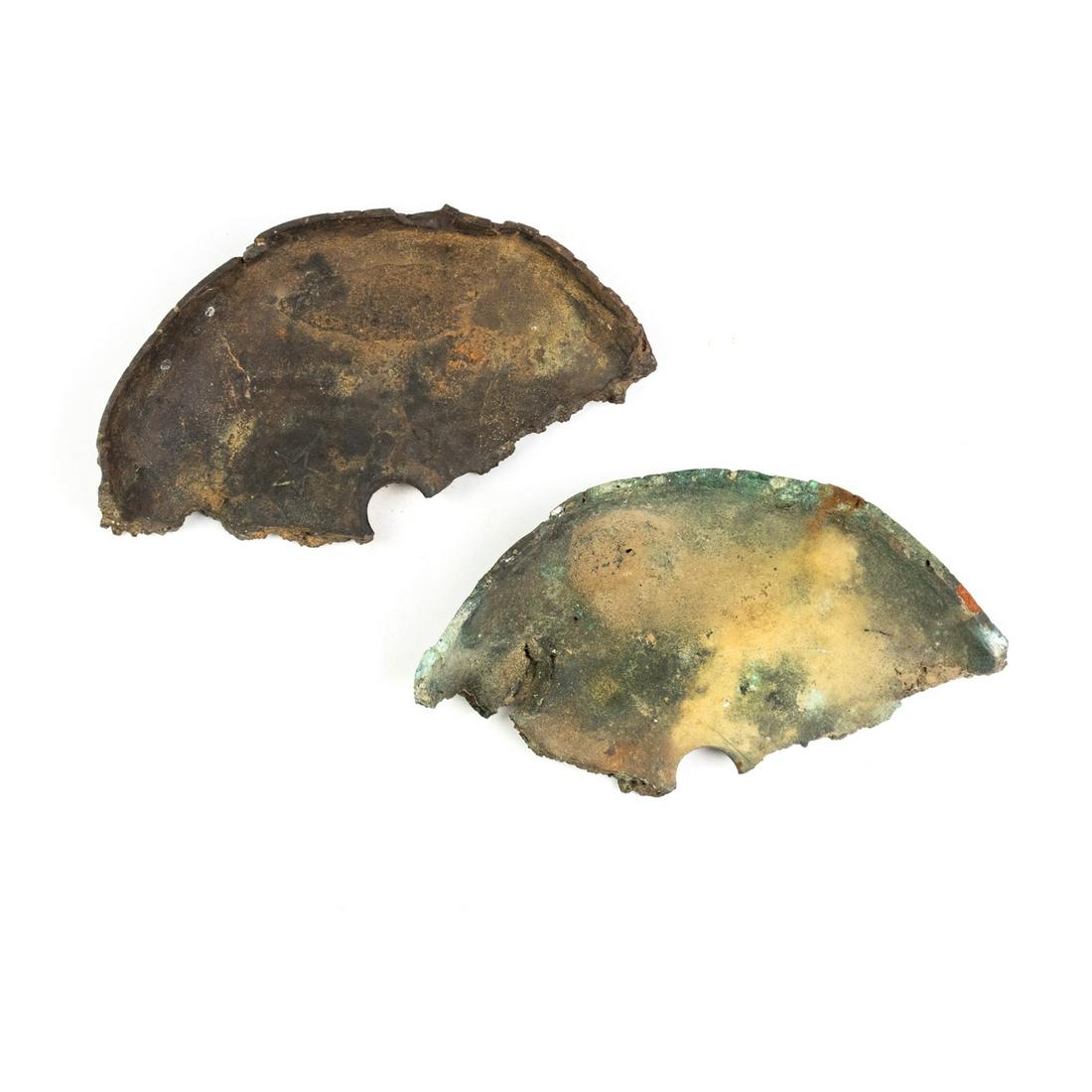 Two Confederate Brooke Shell Sabot Fragments: A grouping of two Civil War Confederate Brooke projectile shell sabot fragments. Recovered in the 1990s. Provenance: Larry McCoy - Mobile, AL.