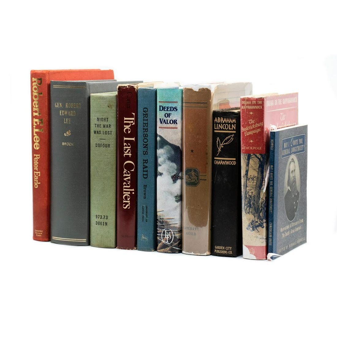 Civil War Books: A grouping of ten vintage Civil War books including nine hardcovers and one softcover. This lot includes "Robert E. Lee" by Peter Earle published by Saturday Review Press, "General Robert Edward Lee" 
