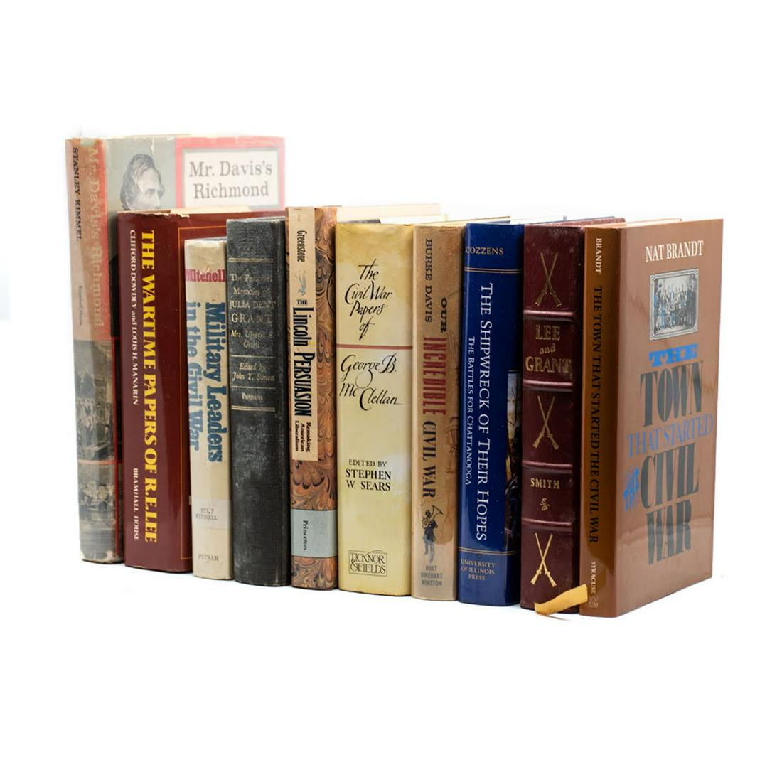 Civil War Hardcover Books: A grouping of ten vintage Civil War hardcover books. This lot includes two books published by Bramhall House including "Mr. Davis's Richmond" by Stanley Kimmel and "The Wartime Papers of R.E. Lee" by 