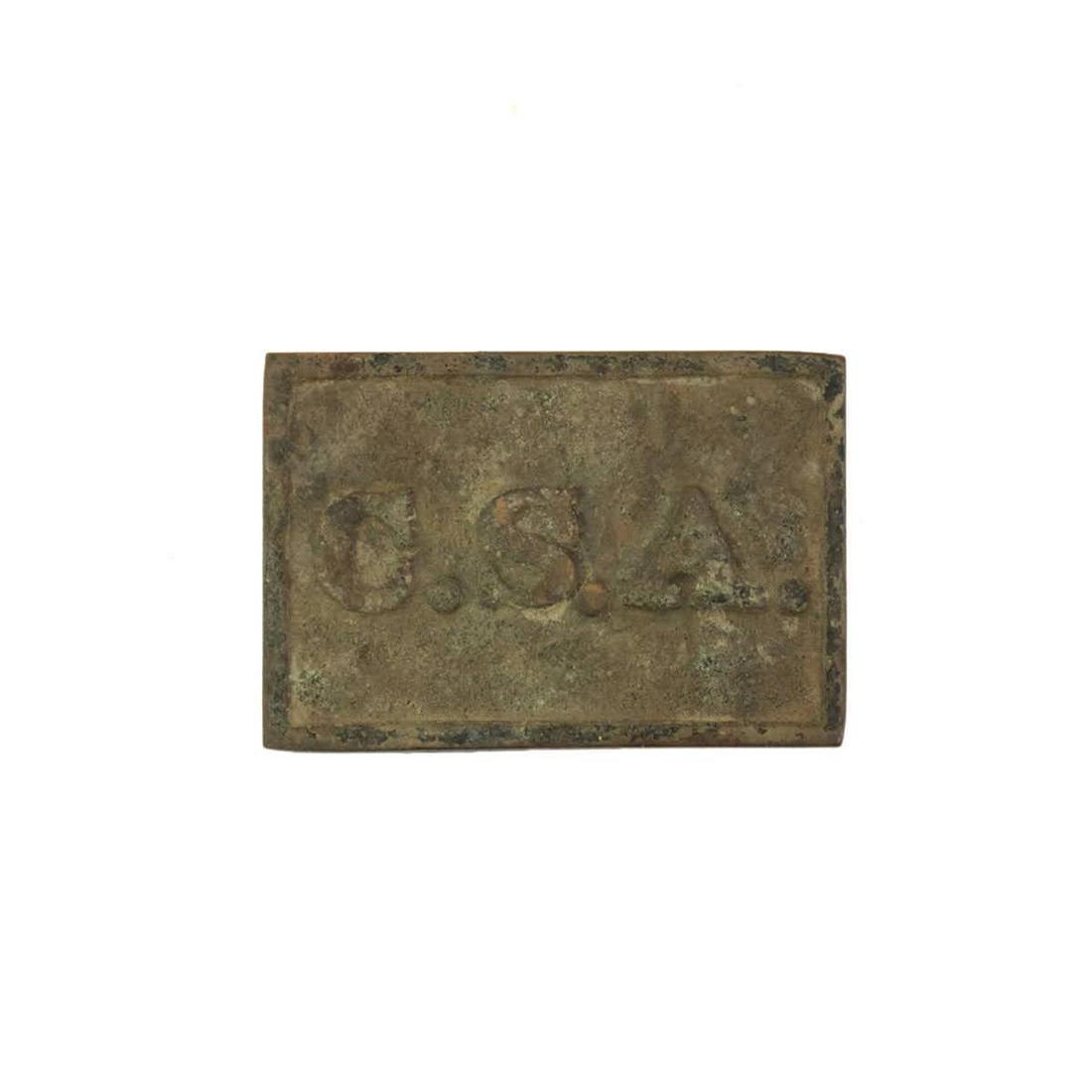 Civil War CSA Rectangle Belt Buckle - Fort Blakely, AL: A Civil War CSA Confederate rectangle belt buckle from Fort Blakely, AL circa 1865. Recovered in the 1990s. Provenance: Larry McCoy - Mobile, AL.