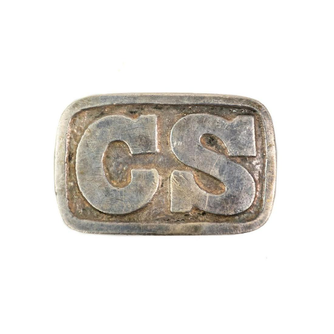 James Conning Civil War CS Sterling Silver Belt Buckle: A Civil War CS Confederate sterling silver belt buckle manufactured by James Conning of Mobile, AL. James Conning was one of the few Confederate sword makers to manufacture high-quality officer swords
