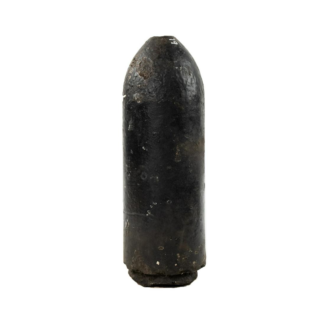 100-lb Parrott Shell - Fort Powell, AL: A 100 pound Parrott shell recovered from Fort Powell in 1864 after engagement in a long range artillery duel with Admiral Farragut's' blockading fleet in the Battle of Mobile Bay. Recovered in the 199