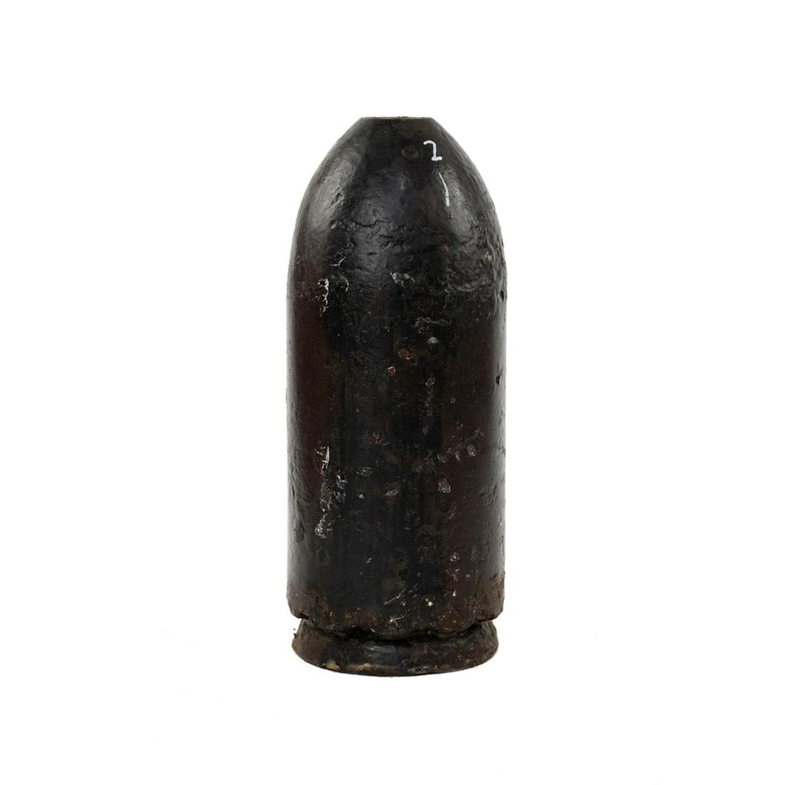 100-lb Parrott Shell - Fort Powell, AL: A 100 pound Parrott shell recovered from Fort Powell in 1864 after engagement in a long range artillery duel with Admiral Farragut's' blockading fleet in the Battle of Mobile Bay. Recovered in the 199