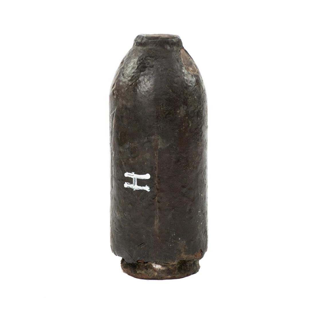 30-lb Chill Nose - Spanish Fort, AL: A 30 pound chill nose bolt recovered from the Spanish Fort siege of Spanish Fort in April 1865. Recovered in the 1990s. Provenance: Larry McCoy - Mobile, AL.