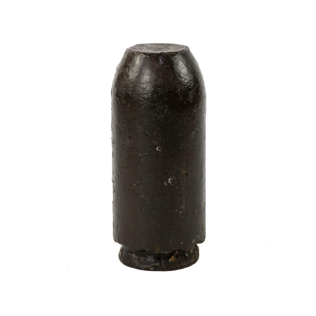 30-lb Flat Nose Bolt - Spanish Fort AL: A 30 pound flat nose bolt recovered from Spanish Fort from the siege of Spanish Fort April 1865. It was fired by First Indiana heavy artillery. Recovered in the 1990s. Provenance: Larry McCoy - Mobile