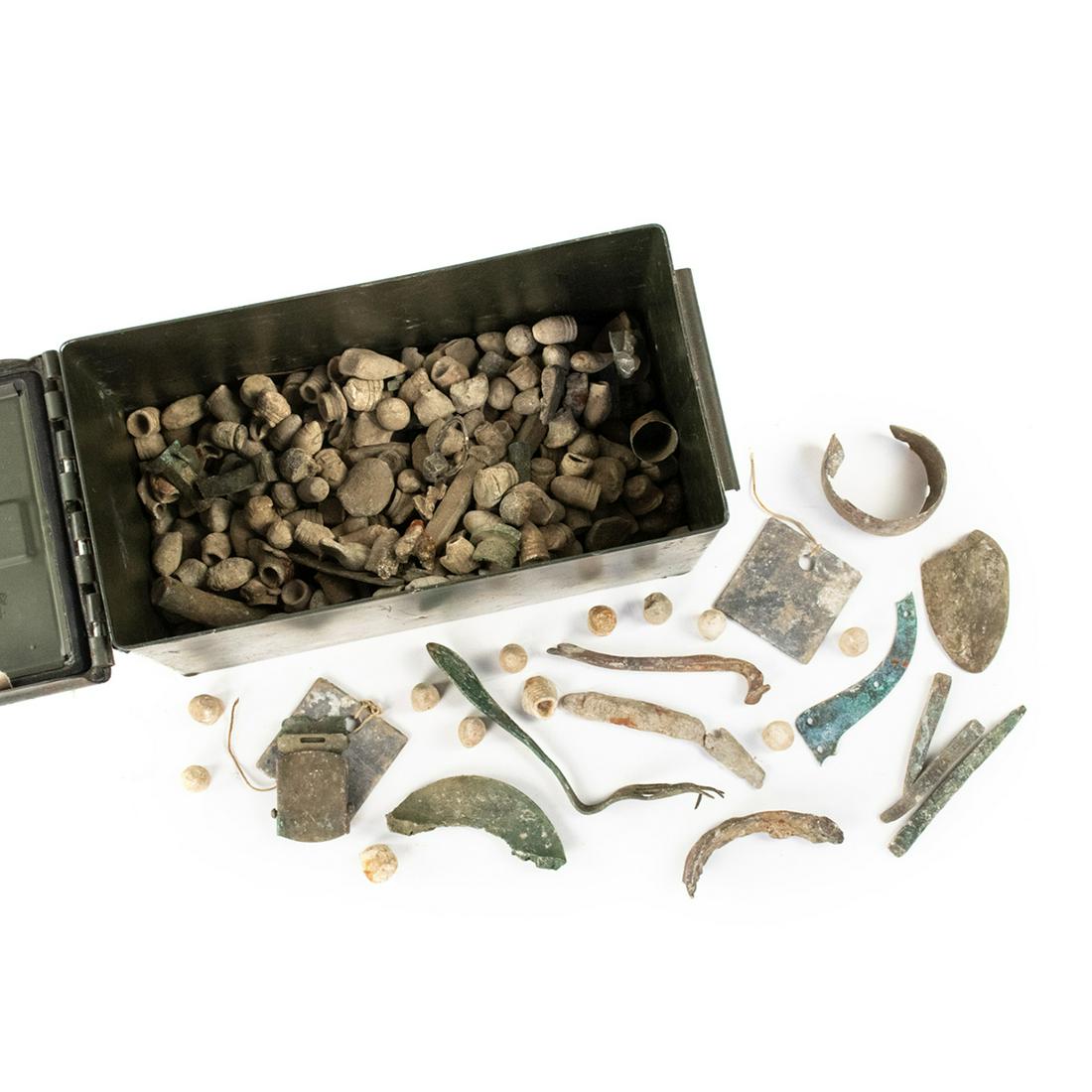 Group of US Civil War Minie Balls, Bullets & Artifacts: A group of US Civil War minie balls, bullets and various metal artifacts and pieces. Recovered in the 1990s. Provenance: Larry McCoy - Mobile, AL.